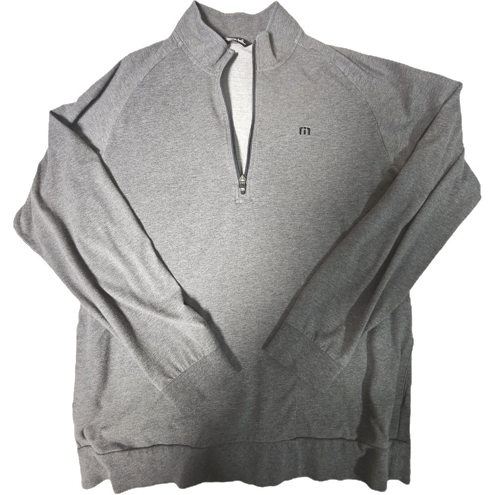 Travis Mathew Grey Men's 3/4 Zip Knit Pullover Sweater Sweatshirt cRc Logo XL
